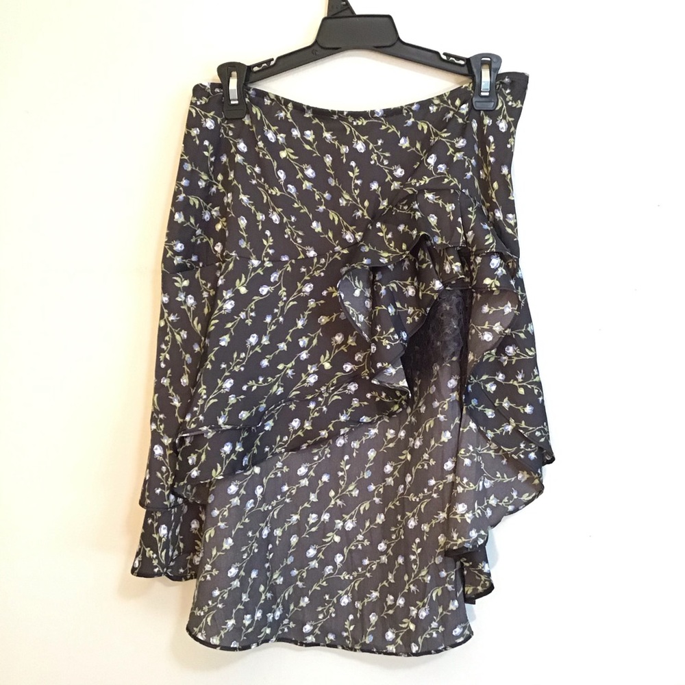 Women’s Kimchi Ruffle Satin Slip High-Low Skirt | Urban Outfitters | Size XS